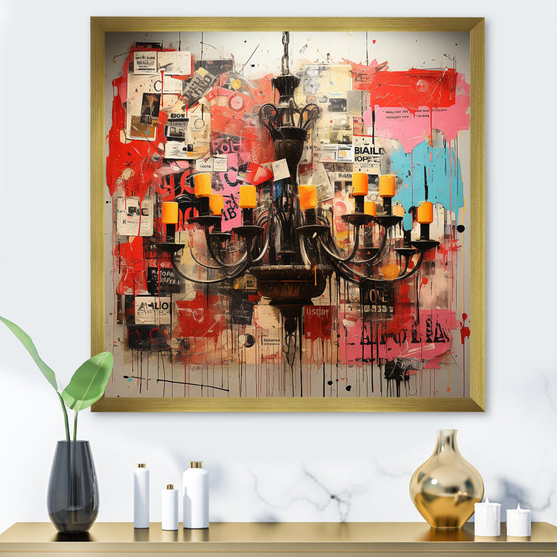 Popart Chandelier Extravaganza I - lustre, art mural, Black Picture Framed, 30" H x 30" W