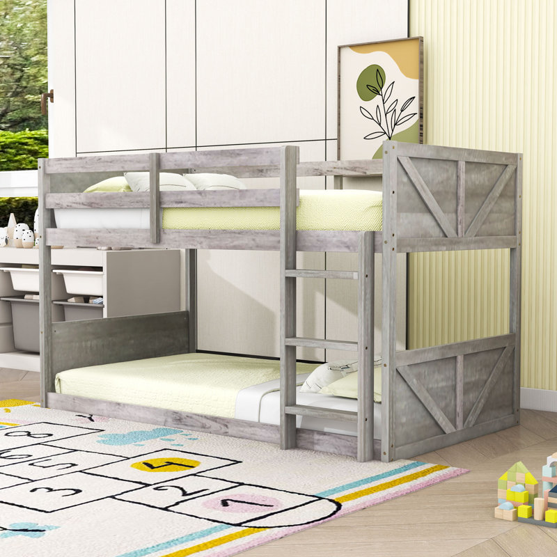 Twin Over Twin Wood Bunk Bed With Headboard And Footboard, Antique White