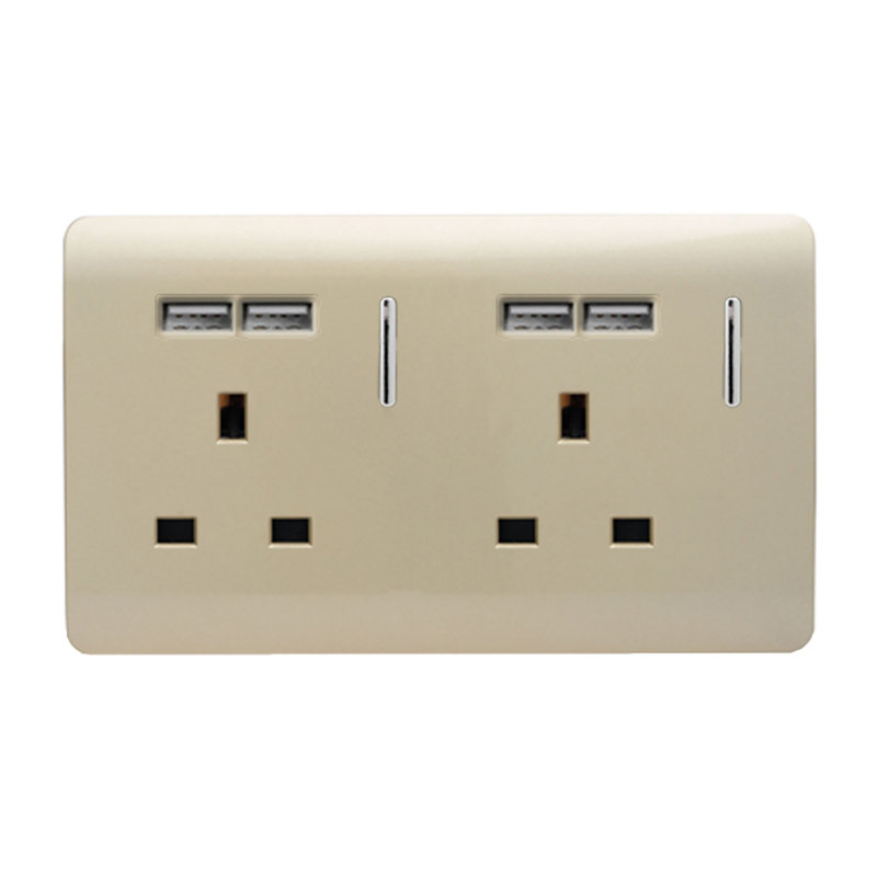Trendi Switch 2 Gang 4 Port USB 2100mA Plug Socket, Gold