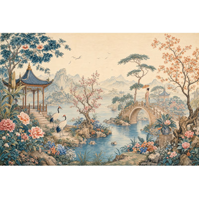Papier peint chinois Pavillon paysage asiatique