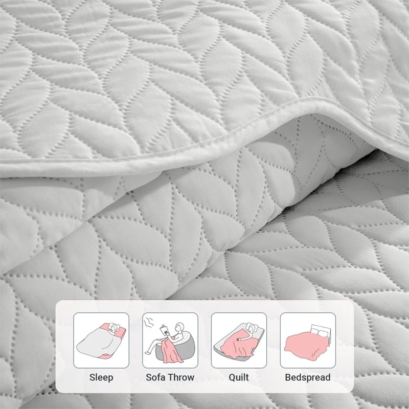 Modern Embossed Microfiber Twin Quilt Set, White