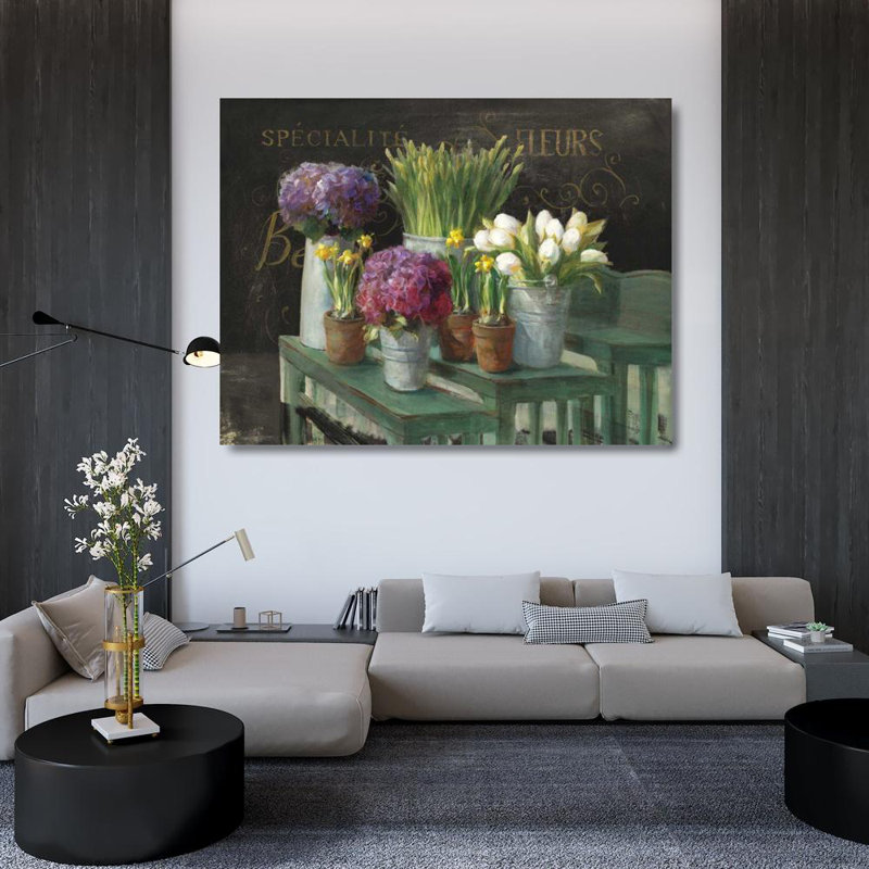 Ophelia & Co. Nai, Danhui, reproduction d'art sur toile tendue sous le titre: Les Fleurs Printemps sur fond noir - 24674