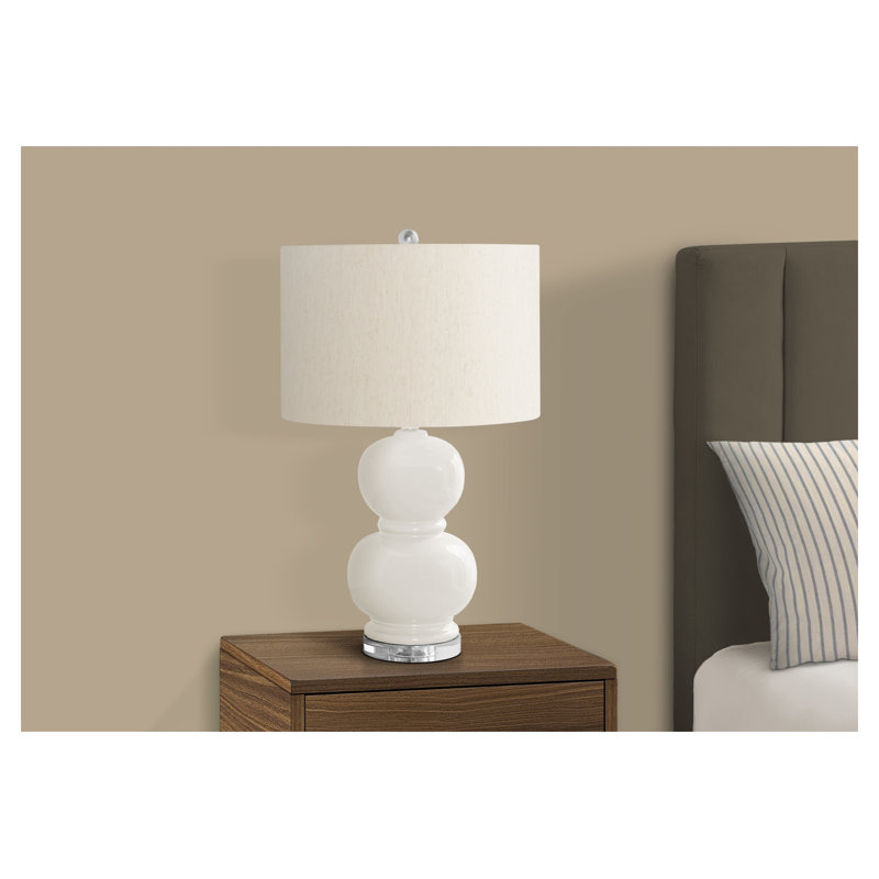25" Cream Ceramic Table Lamp with Double Gourd Base and Ivory Shade