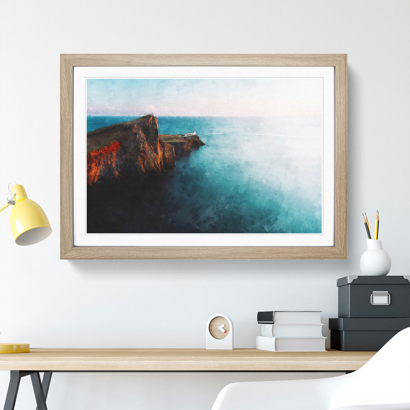 Neist Point Lighthouse Isle of Skye - Picture Frame Graphic Art Print, 33cm H x 45cm W x 2cm D, Oak Framed