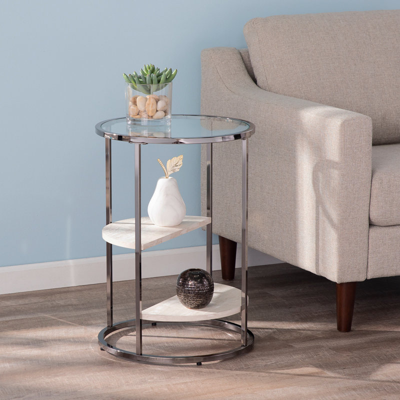 Table d'appoint ronde Ledermore avec pierre artificielle