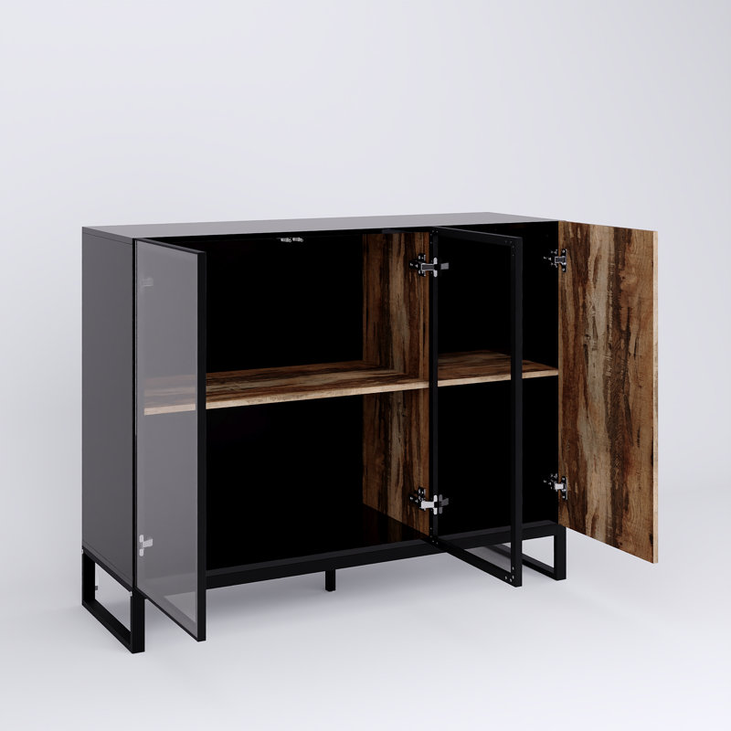 Armoire moderne à 3 portes avec lumières DEL et finition en bois récupéré