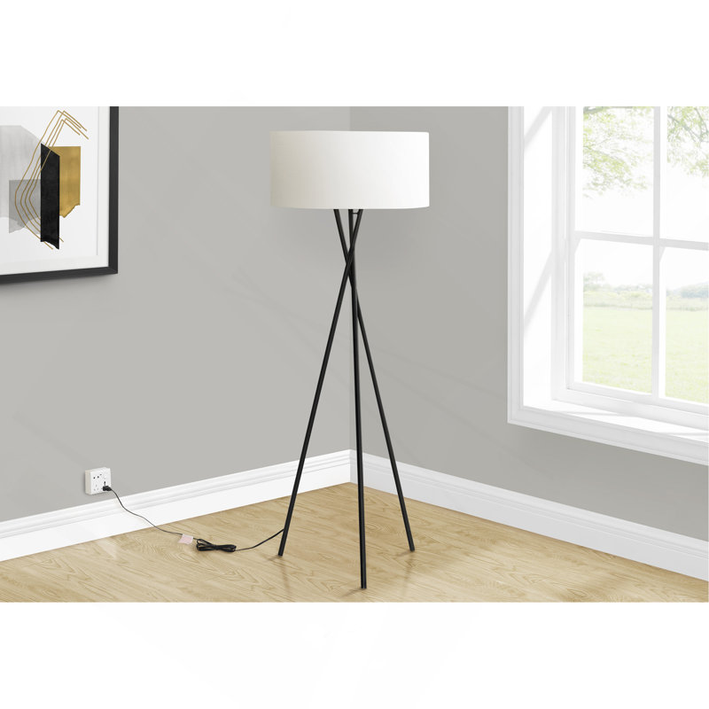 Lighting, H 62 po, lampe sur pied, métal, abat-jour, contemporain, Crème, crème, Noir