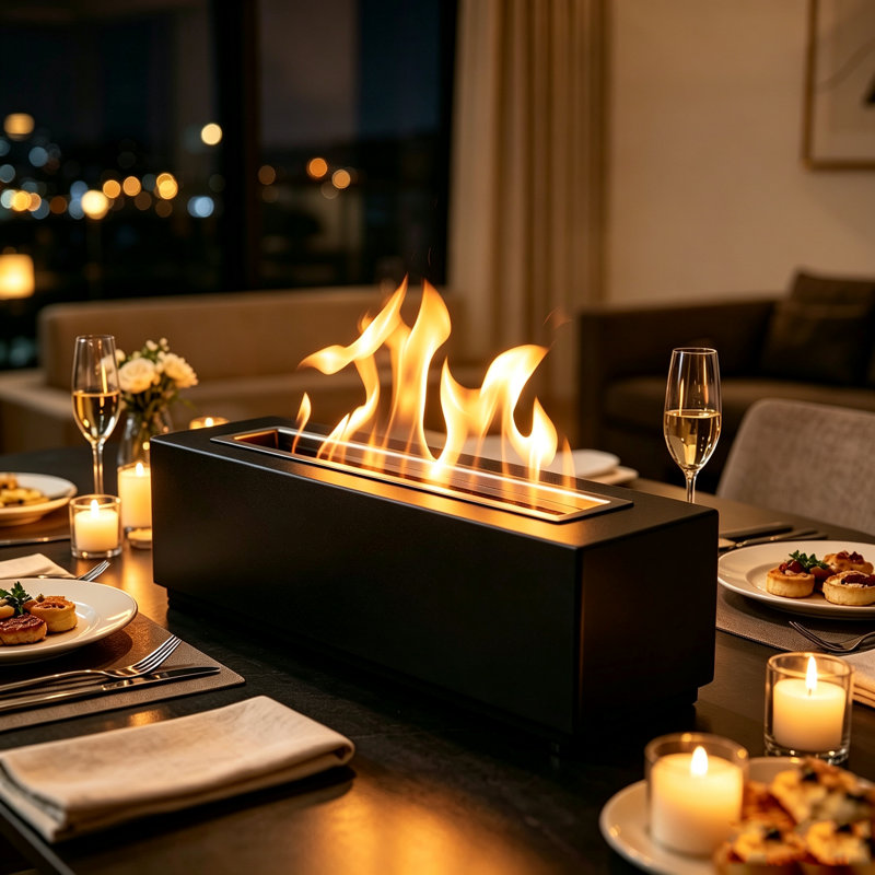 14.7" Rectangular Concrete Clean-Burning Wax  Indoor & Outdoor Tabletop Fireplace Black, Black