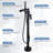 Freestanding Floor-Mounted Tub Filler Single Handle Solid Brass Bathtub Faucet with Waterfall Spout and Hand Shower-120817911