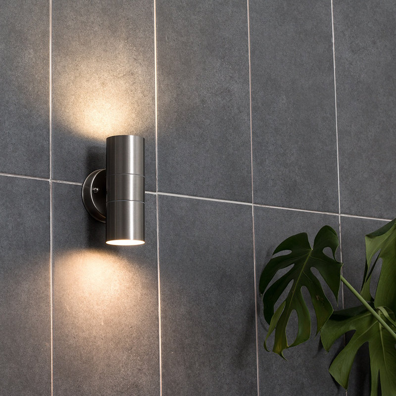 Manz 2 - Bulb 16.5cm H Outdoor Armed Sconce with Dusk to Dawn, Chrome