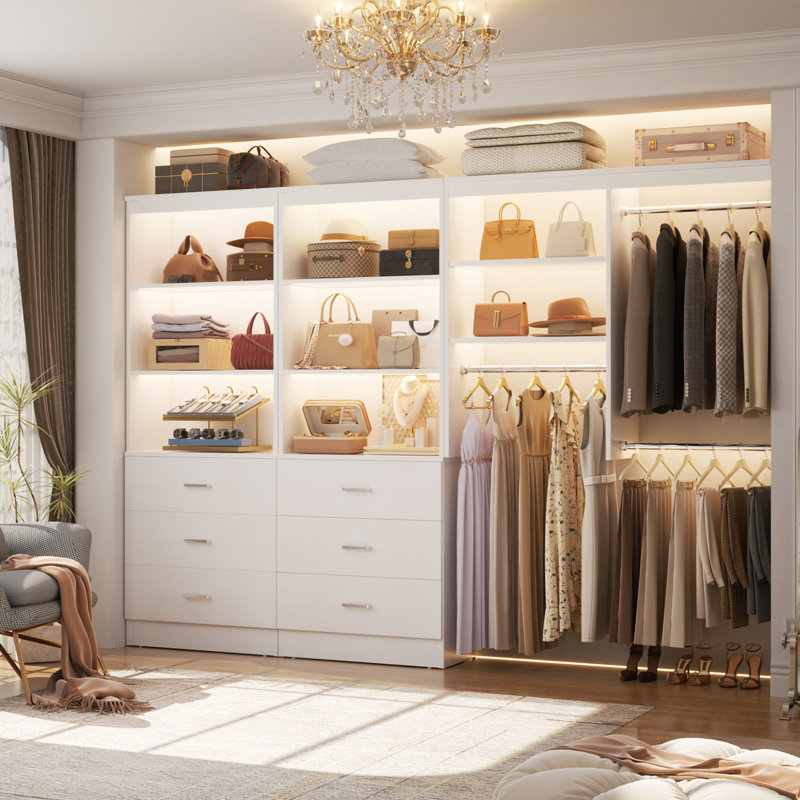 Système d'organisation 70,8 po avec 9 tiroirs en bois (ensemble de 3), Blanc