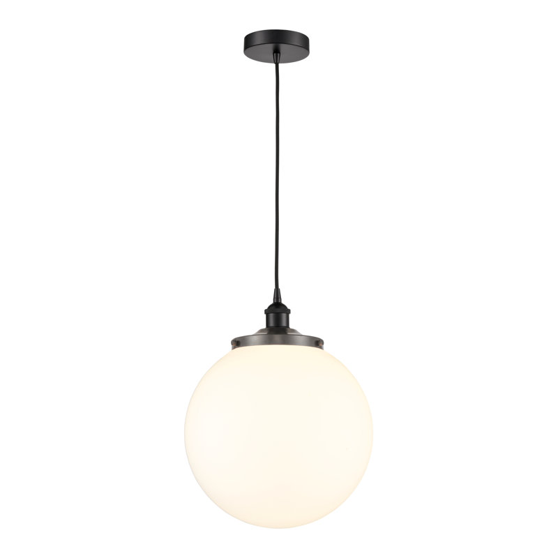 Luminaire suspendu simple à 1 lumière Alfonsa, Blanc mat, Noir mat