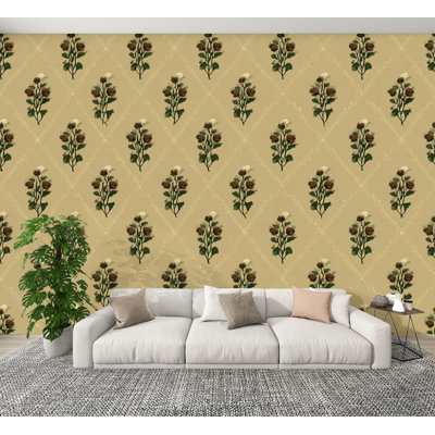 vintage Peel and Stick Wallpaper Floral Cute Vintage Cottage Farmhouse Beige Green Small Flowers Wall Murals 100"H x 144"W Removable PVC Wall Paper Self-Adhesive Wall Decor for Bedroom Living Room Home Office