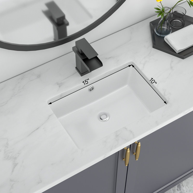 17" L x 12" W Rectangular White Ceramic Undermount Bathroom Sink with Overflow