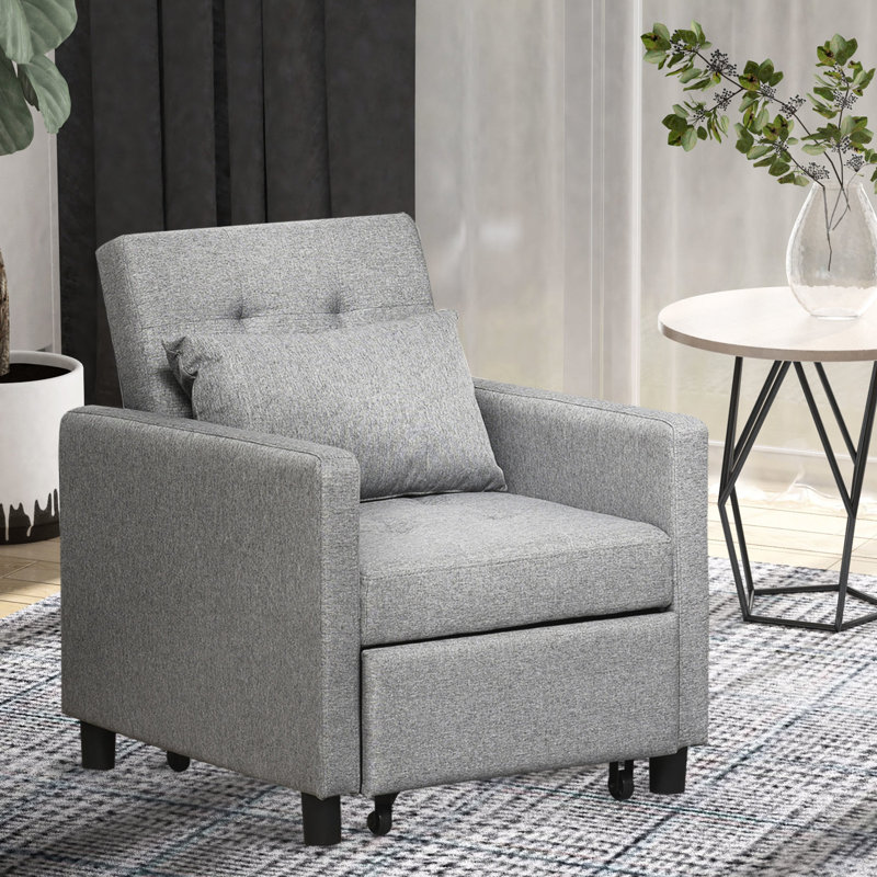 Lounger Sleeper Bed - High-rise Arms, Washable Cover, Grey Multi-functional Chair, 4 For Easy Movement, Adjustable Back