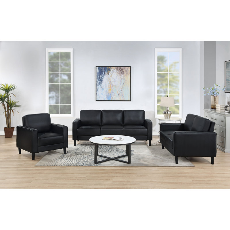 Ensemble de canapé rembourré 3 pièces Touma, Similicuir gris, 3 Pieces: Sofa, Chair, Loveseat