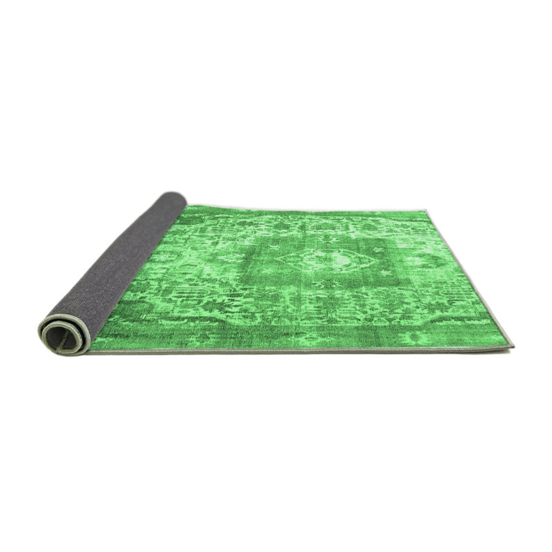 Tapis oriental en laine / polyester tissé à la machine en vert / gris, Rond 8 pi