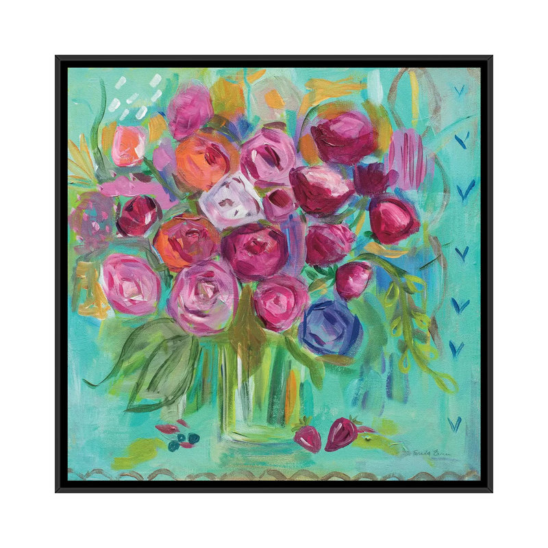 «Pink Peony», reproduction sur toile tendue, H 26 po x l 26 po x P 1,5 po, Toile avec cadre noir, Pas de tapis