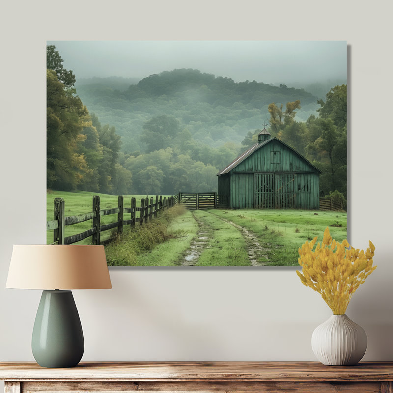 Green Summer Barn Farming Heritage - Art mural de grange, H 16 po x l 32 po x P 1 po, Toile tendue