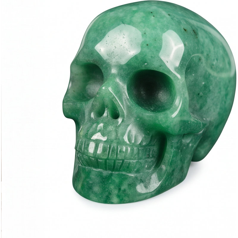 Sculpture crâne de cristal Aventurine vert taillée à la main, pierre naturelle, décor de style 07