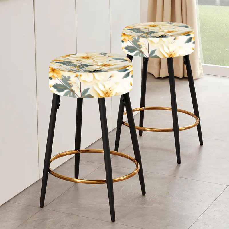 Ensemble de 2 tabourets de bar antiques avec pivoines bleues et bleues