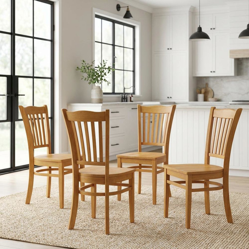 Oak Dining Chairs Set Of 4, Wooden Seats, Traditional Style, Solid Wood Construction, Durable, Residential Use, Lightweight, Elegant Design