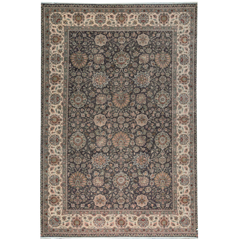 Tapis brun et ivoire de haute qualité noué à la main