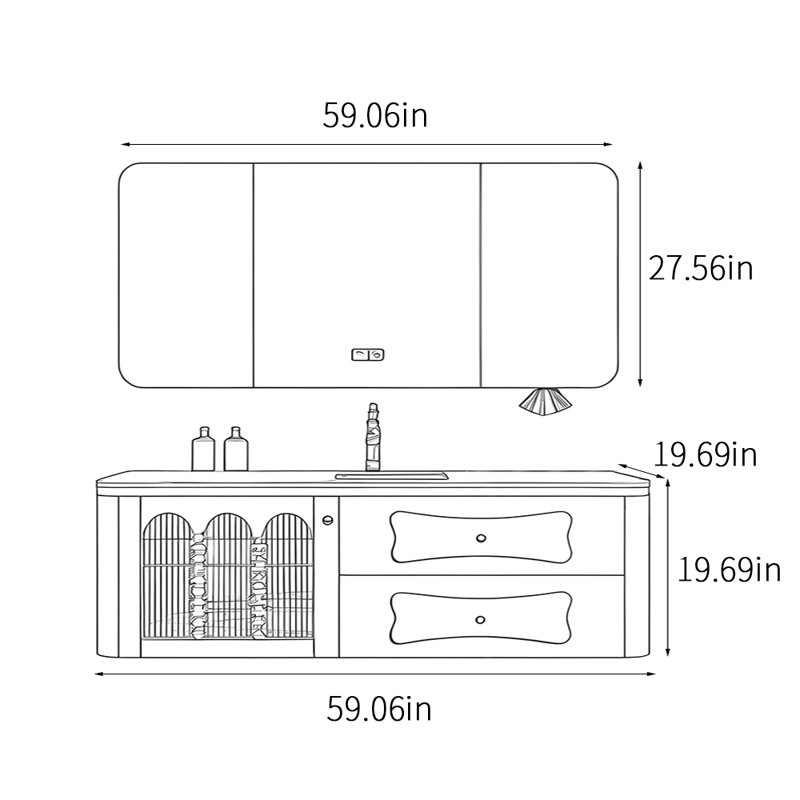 Armoire de salle de bain de style américain rétro., 59.06", Noir, noir, noir, noir