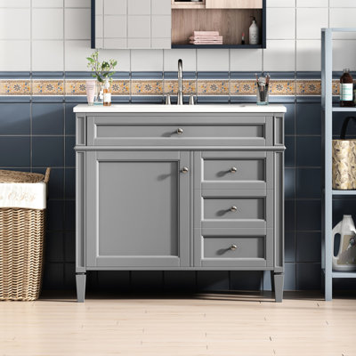 Armoire de salle de bain 36 po avec lavabo, surface texturée, 2 tiroirs et meuble-lavabo gris 36 po avec tiroir