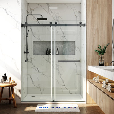Opal Mirage MCOCOD 56-61" W x 79" H Double Sliding Smooth Sliding Soft Closing Shower Door, 3/8" (10mm)Clear Glass