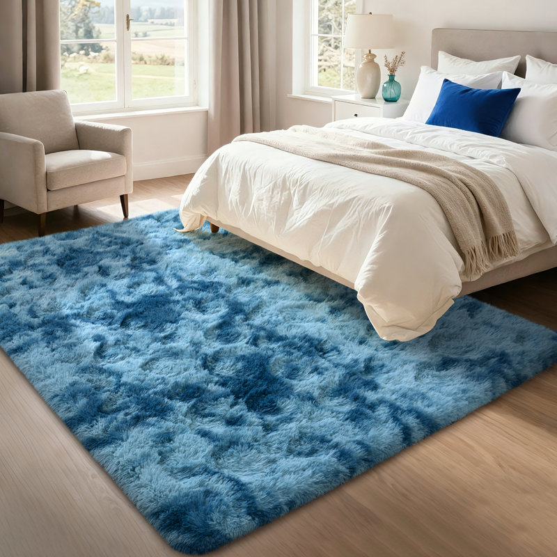 Super Soft Tie-Dyed PeacockBlue Rug 9x12 ft, Oversized Living Room Rug, Thick Pile Rug, Fluffy Tufted Room Rug For Room Bedroom Large Cozy Fuzzy Rug Room Home Decor Aesthetic Soft Non Slip Rug Decor Aesthetic, Christmas Decor, Halloween Decor