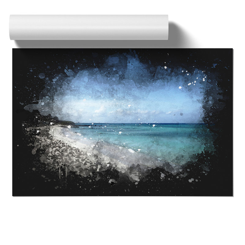 Beach in Aruba Paint Splash - Frameless Print, 59cm H x 84cm W x 0.1cm D
