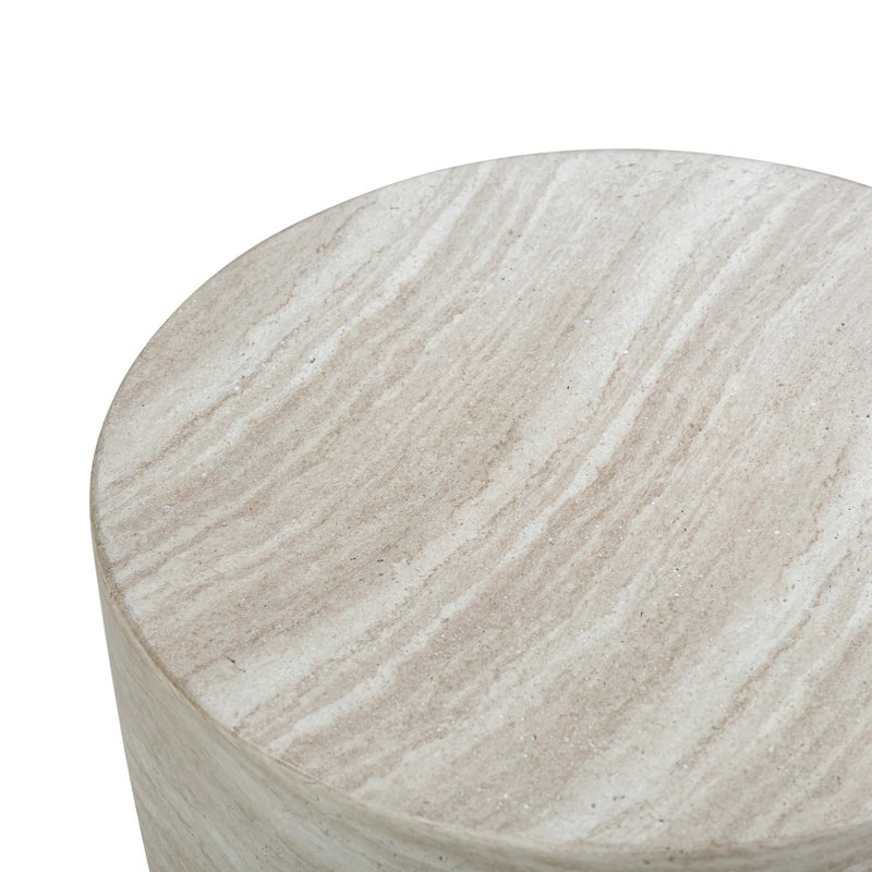 Chrisman Faux Marble Indoor/Outdoor Side Table, Beige