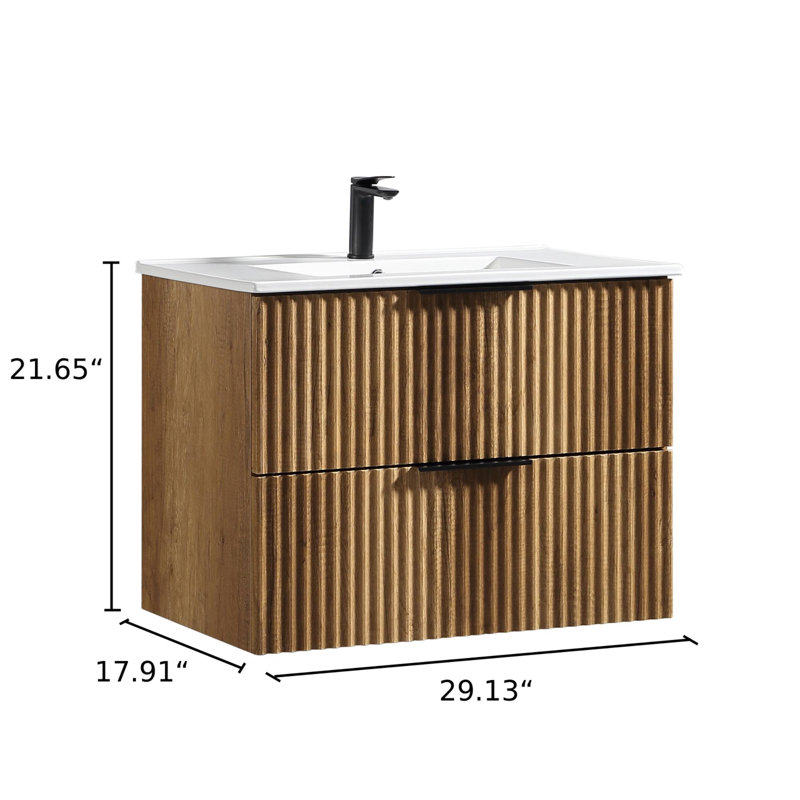 Meuble-lavabo mural en chêne doré de 30 pouces (76 cm) seulement