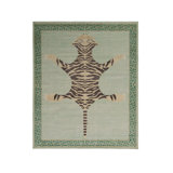 Rug & Kilim’S Classic Pictorial Tiger Rug In Green Distressed