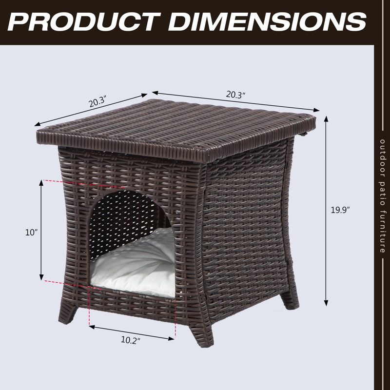 Durvasa Wicker Outdoor Table with Cat Bed