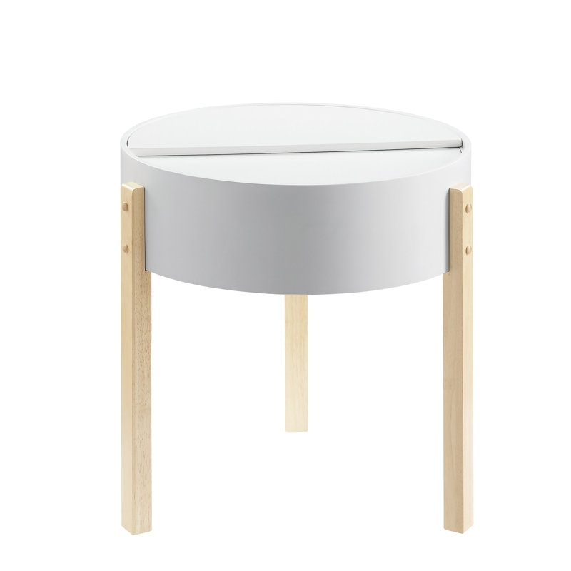 White & Natural Round End Table