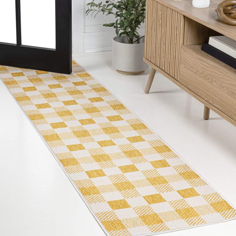 Tapis jaune / crème Drora, Tapis de couloir 2 pi x 7 pi 10 po