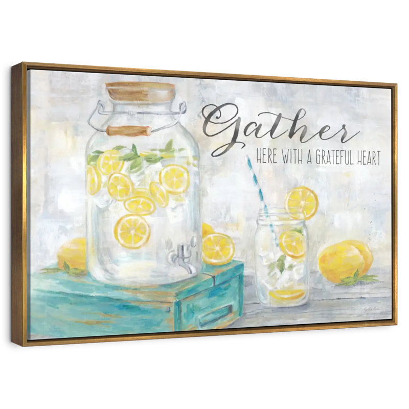 Paysage «Gather Here Country Lemons», Cadre flottant doré, 13 po x 9 po