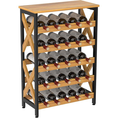 25 Bottle Wine Rack Freestanding Floor Rustic Wine Holder Stand ...