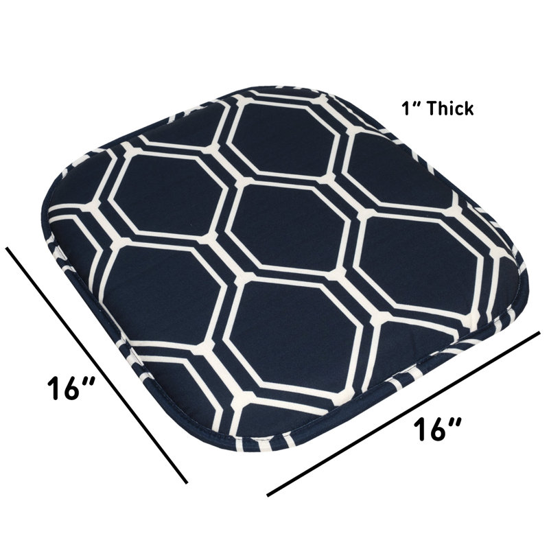 Coussin de coussin de chaise en mousse viscoélastique hexagonale 16 po x 16 po Mirage, Bleu marine/blanc, Paquet de 4