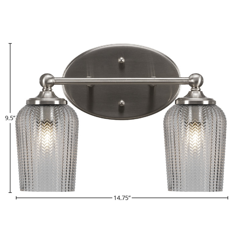 Barre d'éclairage de salle de bain 2 lumières Jaeron avec verre texturé transparent de 5 po, Nickel brossé