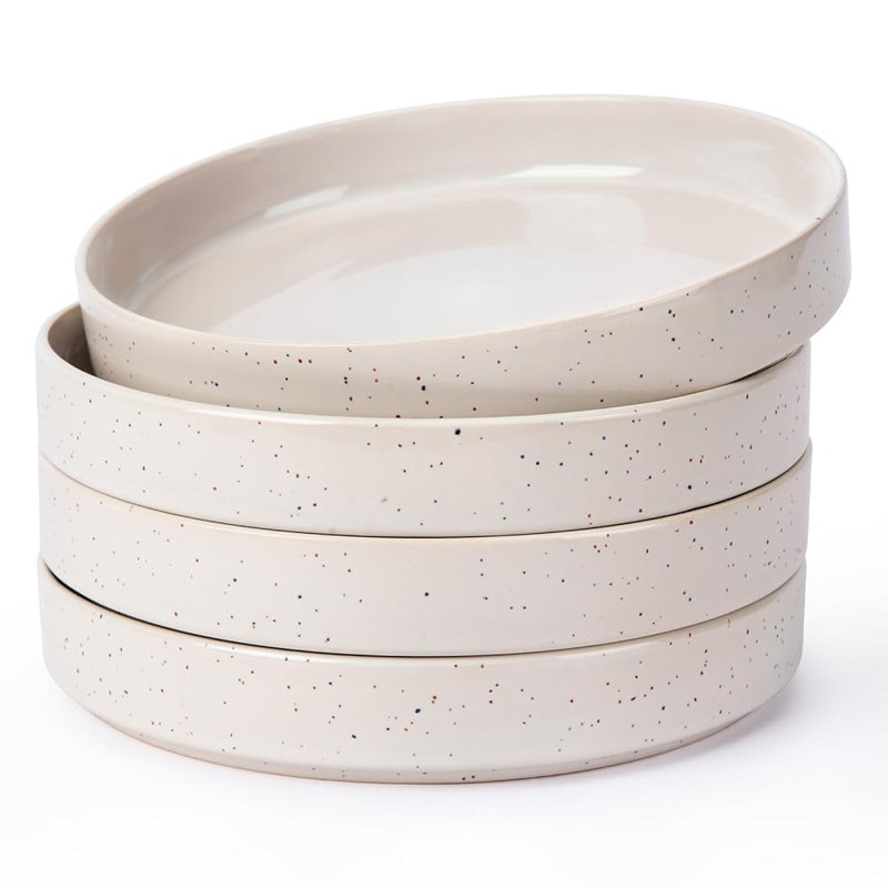 4-Piece Stoneware Pasta Bowl Set- Service For 4, Creamy White with Colorful Speckles