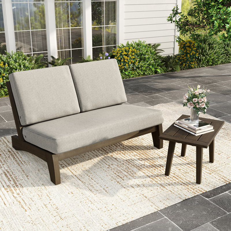 Polett Solid Wood Group Outdoor Conversation Set With Loveseat And Side Table, Brown, Light Camel