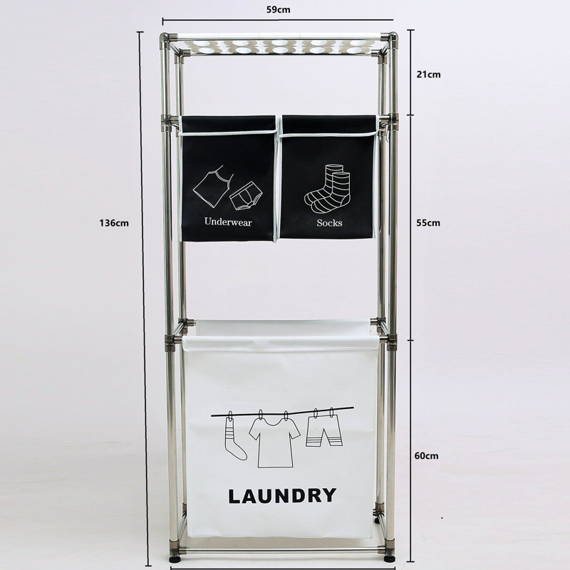 Laundry Hamper With 3 Pull-Out Bags, Waterproof Board, Heavy-Duty Iron Frame, Organize 4 Rolling Wheels Basket, Tier Sorter, , Construction, Easy Transport