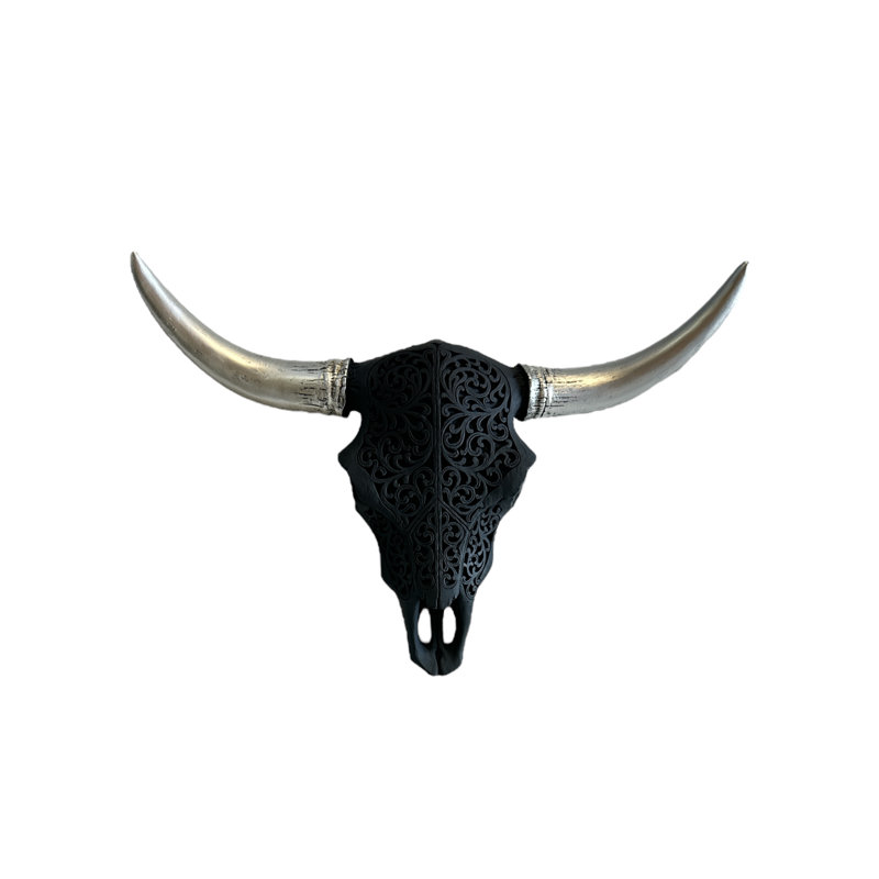 Black Bull Skull Rustic Southwestern Decorative Wall Accent