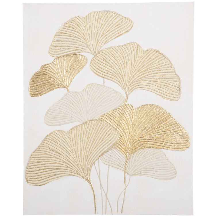 Rosdorf Park Hand-Painted Canvas Wall Art For Living Room Bedroom, Painting Gold Ginkgo Leaves, 39.25" X 31.5"