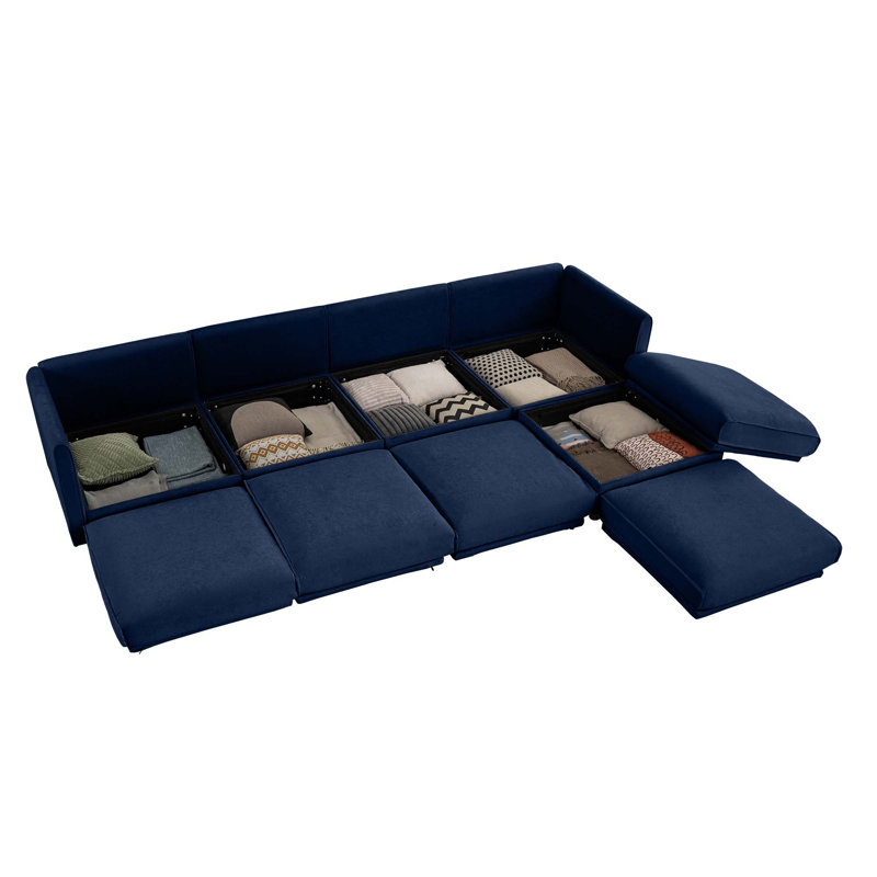 Canapé en tissu confortable avec rangement dissimulé et conception ergonomique pour le salon, Chenille bleu, 4