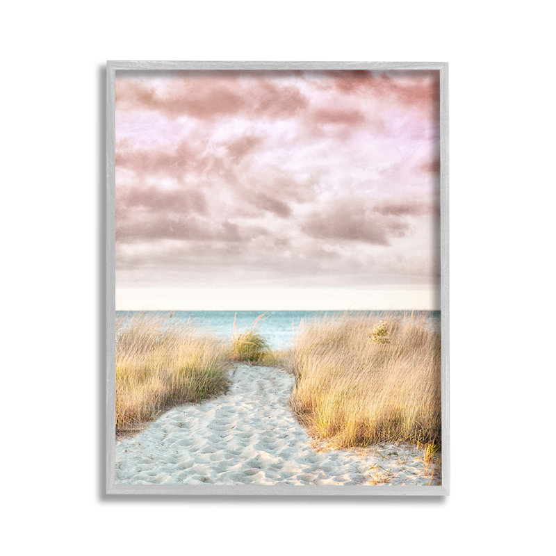 «Beach Path with Pink Sky», art de la giclée encadrée par Brooke T. Ryan, Estampe numérique Farmhouse, H 14 po x l 11 po