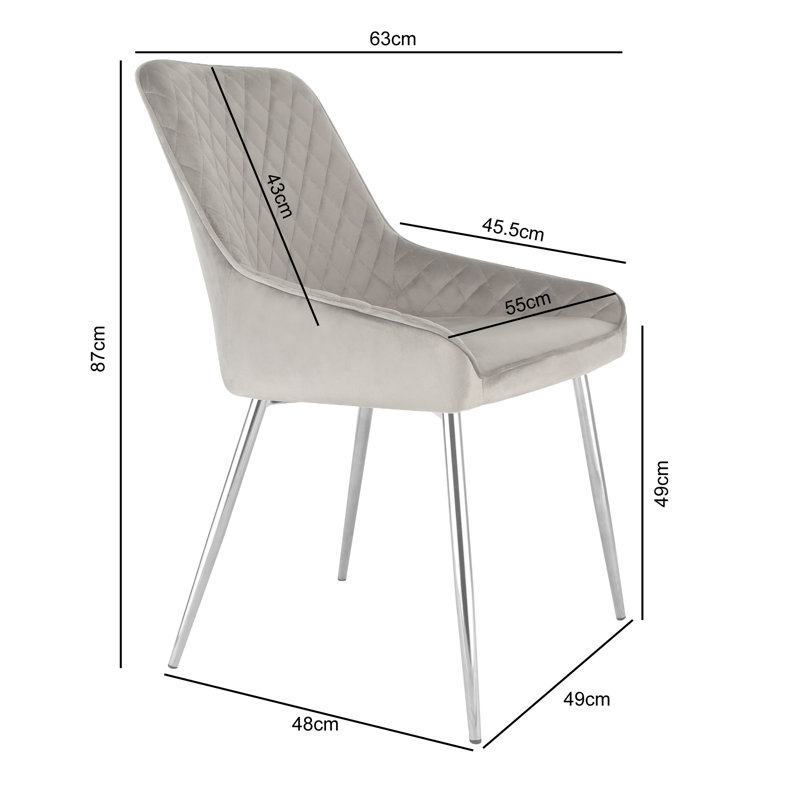 Asfand 49cm H Velvet Upholstered Side Chair, Grey , Silver